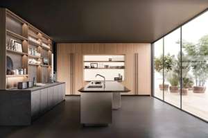 Gabinetes de cocina de lujo modernos, puertas de cocina de melamina de madera maciza, gabinetes laterales de comedor con pintura brillante de una sola isla - Product Image 5