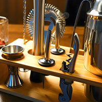 LATROU Fabrication directe 9 pièces Shaker à bar en métal avec support en bois Ensemble de shaker à cocktails Accessoires pour bar