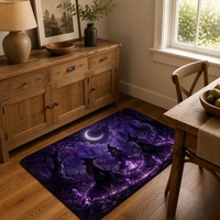 Tapis de salon moderne en polyester lavable, insonorisant et antidérapant, motif cercle de cristal de trois sorcières en velours synthétique, pour Halloween