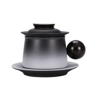 Ensemble de tasses à thé en céramique avec infuseur, poignée boule et soucoupe, tasse mate noire dégradée avec couvercle pour le bureau et la maison