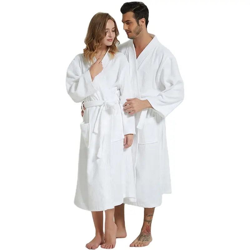 ชายหญิงผ้าฝ้าย100% เทอร์รี่เสื้อคลุมอาบน้ำ Unisex ผ้าขนหนูที่เป็นของแข็งชุดนอนผ้าฝ้าย100% เสื้อคลุมอาบน้ำโรงแรมที่มีฮู้ด