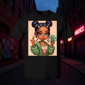 Camiseta con diseño gráfico Get Money, unisex, talla mediana para adultos, diseño de cuello redondo negro - Product Image 3