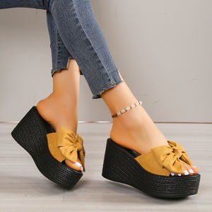 Sandales décontractées à nœud papillon pour femme, nouvelle collection été 2024, grande taille, semelle épaisse, talon compensé, à enfiler - Product Image 2