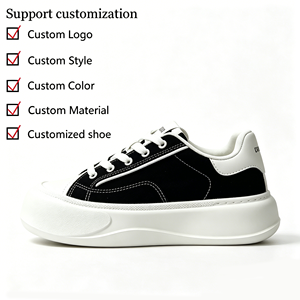 <span class=keywords><strong>Zapatillas</strong></span> de plataforma superior de lona negra a la moda, detalle de <span class=keywords><strong>cordones</strong></span> minimalistas, Base gruesa blanca, zapatos de estilo para caminar diario - Product Image 1