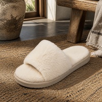 Chaussons en fausse fourrure pour femmes, doux et moelleux, à bout ouvert, pour l'intérieur et l'extérieur