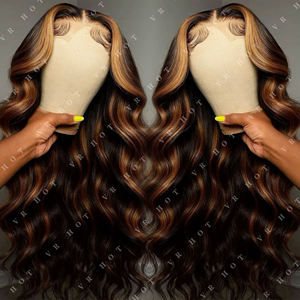 허니 블론드 바디 웨이브 HD 레이스 정면 인모 가발 흑인 여성을위한 브라질 레이스 전면 무접착제 피아노 색상 인모 가발 - Product Image 1