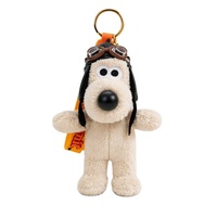 Porte-clés en peluche style motard, chien pug de 15 cm, rembourré en coton PP, avec casque d'aviateur, jouet pour enfants de 5 à 7 ans
