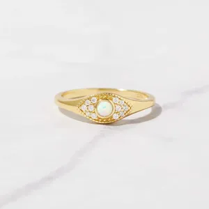 Minimalist Opal Eye Shaped 925 Sterling Silver Delicate Women's Stacking Rings for Girls Jewelry