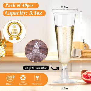 Flûtes à champagne en plastique transparent jetables, verres à vin en plastique pour mariage, célébration, fête d'anniversaire - Product Image 3