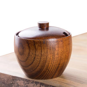 الأكثر مبيعًا صندوق توابل فلفل خشبي حامل حاوية ملح خشبي برطمان توابل قبو ملح خشبي بغطاء وملعقة - Product Image 4