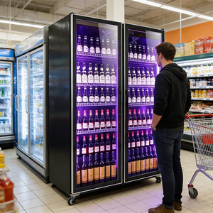 Réfrigérateur à double porte avec refroidissement par air, vitrine pour boissons, étagères réglables, réfrigérateur à vin et bière, distributeur d'alcool en libre-service - Product Image 2