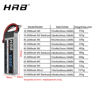 HRB Lipo <b>Battery</b> 3S-6S 2200-6000mAh 11.1V 50C XT60 Deans Plug for RC Cars Helicopters <b>Drones</b> Boats - Product Image 2