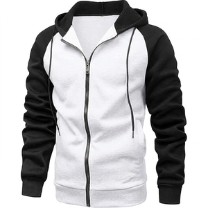 Sweat-shirt à capuche zippé pour homme, manches raglan, couleur unie, coupe décontractée, automne, polyester, coton, tissu molletonné français - Product Image 4
