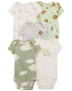 5-delige set baby rompertjes met korte mouwen, unisex, newborn, met cartoonprint, peuter outfit - Product Image 5