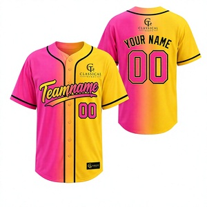 Camiseta de Béisbol Clásica para Hombre, Degradado Rosa y Amarillo, Nombre y Número Personalizables, Uniforme Deportivo, Ropa de Equipo - Product Image 1