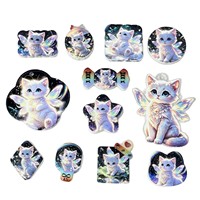 Colgante de acrílico de doble cara con relieve de cielo estrellado, elfo y alas coloridas, gatito blanco, abalorio, accesorios surtidos para joyería DIY hecha a mano