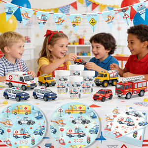 DAMAI Artículos para Fiestas Infantiles, Vajilla con Temática de Coche de Policía, Incluye Platos de Papel, Vasos y Servilletas, para 8 Personas - Product Image 1