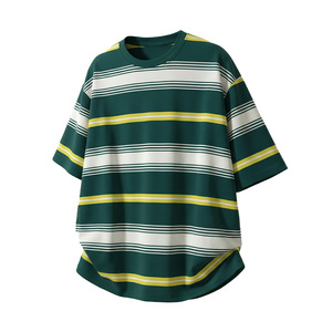 T-Shirt a Righe Stile Americano da Uomo, Manica Corta Oversize, Mezza Manica - Product Image 1