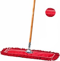 Tête de balai plat de rechange en fil de coton rouge, lavable en machine, pour usage humide et sec, avec poche, pour hôtels et hôpitaux