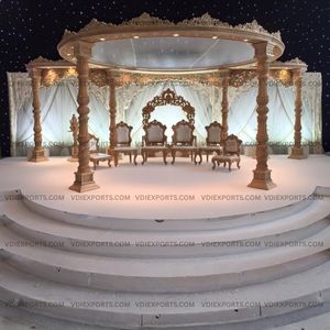 Mandap de Boda de Madera Real, Pabellón Circular Tallado de Lujo con Plataforma, Estructura de Decoración para Bodas de Calidad Premium para Exportación - Product Image 1