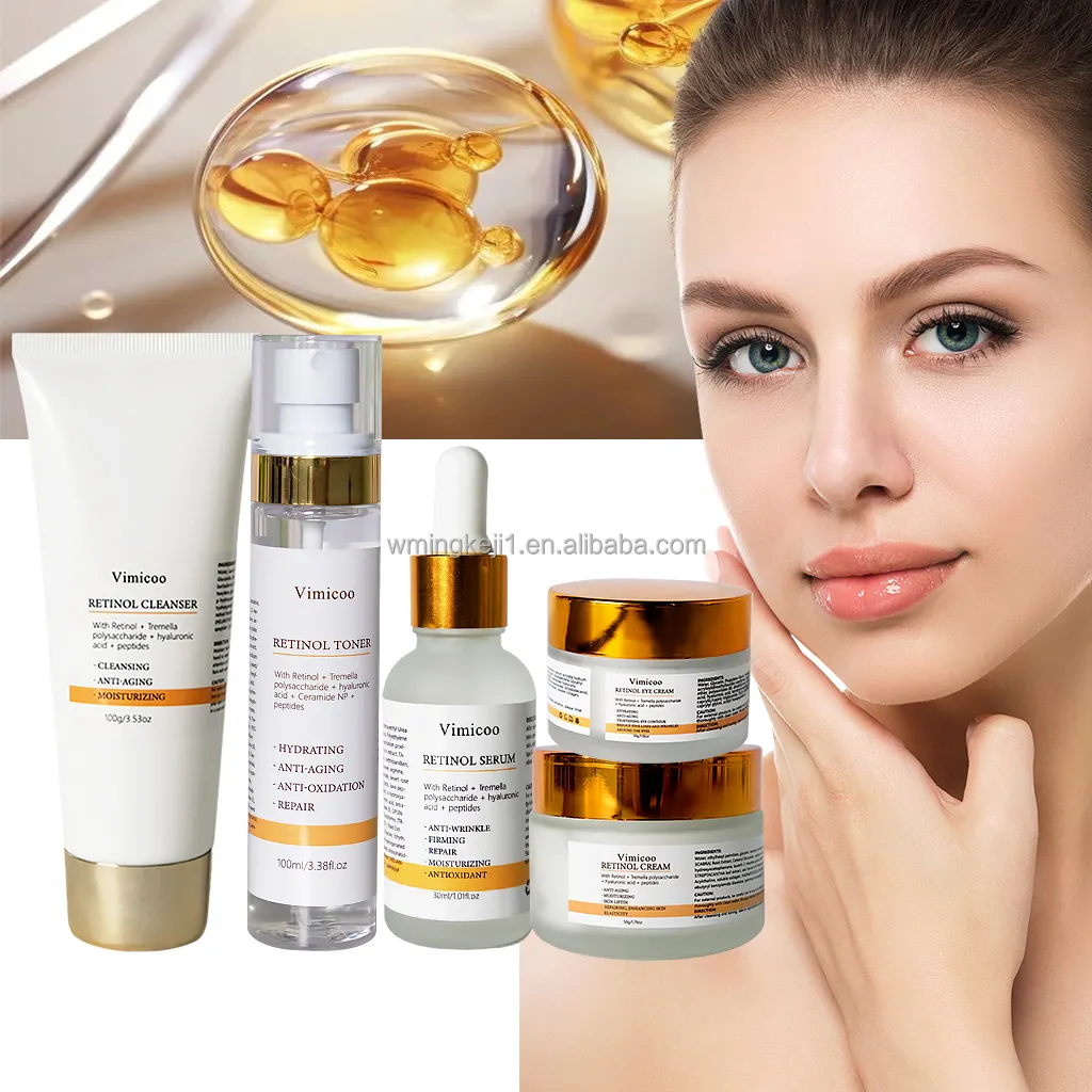 50 juegos OEM ODM orgánico Retinol péptido antienvejecimiento limpiador facial tóner suero Crema para los ojos crema hidratante Retinol cuidado de la piel conjunto