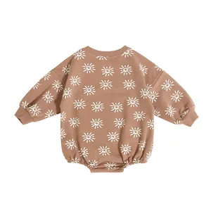 Custom Logo Autumn Kids Bodysuits Popular Sun Print Infant Jumpsuit Long Sleeves Organic Cotton Unisex Baby Rompers