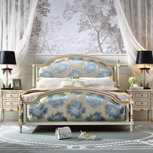 Pháp Phong Cách Đồ Nội Thất Phòng Ngủ Màu Xanh Hoa Vải Vua Kích Thước Giường Sang Trọng Cổ Điển Rắn Gỗ Giường - Product Image 3