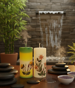 Handmade Soy Wax & Paraffin Eco-Friendly Decorative Floral Pillar <b>Candles</b> <b>Set</b> of 2-for Halloween Balcony Decor - Product Image 3