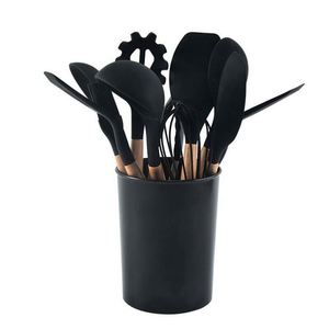 Ensemble d'ustensiles de cuisine USA Mairun de 12 pièces avec manches en bois, silicone résistant à la chaleur, antiadhésif, respectueux de l'environnement - Product Image 1
