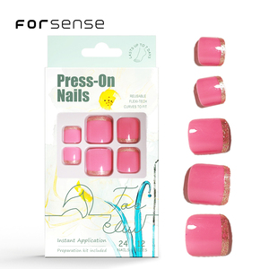 Prix de gros or conceptions françaises faux ongles de <span class=keywords><strong>pied</strong></span> bling paillettes <span class=keywords><strong>manucure</strong></span> pieds ongles conseils rose bout carré presse sur l'ongle approvisionnement - Product Image 1