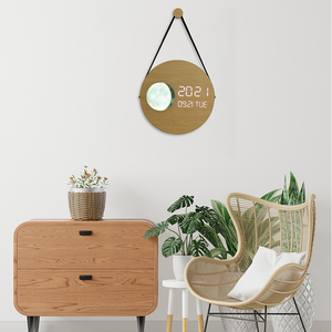 Emaf tối giản lớn đồng hồ điện tử ánh sáng ban đêm sáng tạo 12 inch mặt trăng giai đoạn gỗ kỹ thuật số dẫn Đồng hồ treo tường trang trí - Product Image 4