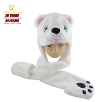 Bonnet d'hiver blanc en peluche 3D motif ours polaire avec cache-oreilles et pompons, en fausse fourrure douce, idéal pour cadeau, fête, vente en gros et approvisionnement en vrac