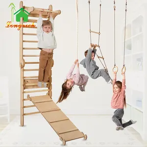 Montessori Wooden Swedish Wall Ladder Indoor Kids Gym Equipment In Home Playground Climbing Toys For Toddlers