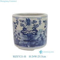 RZEY21-A Pot à pinceaux en porcelaine bleue et blanche de style chinoiserie, support décoratif en céramique vintage avec motif oiseau et pivoine pour salon