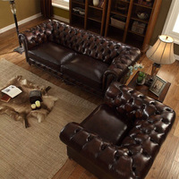 Ensemble de canapés de luxe haut de gamme, canapé de bureau en cuir marron style campagnard pour la maison, le bureau, l'appartement, l'utilisation commerciale