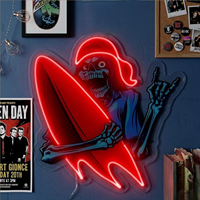 Enseigne néon LED personnalisée 'Surfing Skeleton' style vintage pour décoration murale de 'Man Cave' et d'intérieur, avec écran d'affichage