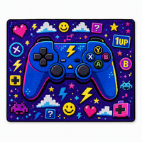 Tapis antidérapant lavable à motif de manette de jeu, tapis en polyester à poils ras pour chambre d'enfants et d'adolescents, résistant aux taches et adapté aux animaux domestiques