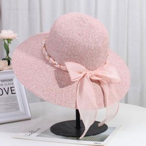 หมวกสานชายหาดประดับลูกปัดสีเหลืองและเชือกผูกแบบใหม่สำหรับผู้หญิงช่วงฤดูร้อน - Product Image 4