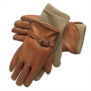 Gants de conduite en cuir marron camel pour femme, chauds pour l'hiver, à doigts entiers, avec sangle de poignet réglable - Product Image 5