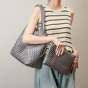RTS 패션 호보백 수제 직조 캐주얼 여성 핸드백 PU 직조 토트백 여성 숄더백 대형 직조 핸드백 야외용 - Product Image 1