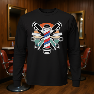 T-shirt à manches longues pour coiffeur homme avec motif de poteau de barbier et outils - Product Image 3