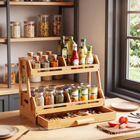 Étagère de rangement en bois à 2 niveaux avec tiroir, présentoir de service pour fruits, pain et légumes