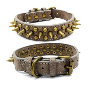 Nuevo diseño, Collar de perro de estilo Punk, remache de punta de bronce duradero, Material antimordedura de aleación de cuero, patrón sólido, correas para mascotas, collares - Product Image 4