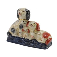 Figurine de chien en céramique Foo peinte à la main Synwish, bleu et blanc, ornement pour la décoration de la maison