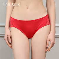 Culottes triangulaires en maille pour femmes, taille mi-haute, 100% soie de mûrier, entrejambe en dentelle française, creux, pur désir, lingerie sexy en soie