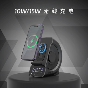 Wireless Charger With Clock Bluetooth <b>Speaker</b> 10W Dual Coil Charging <b>Stand</b> For Phone - Product Image 2