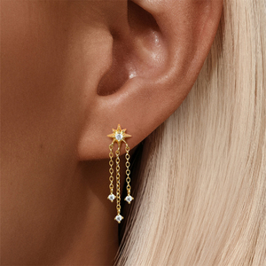 Pendientes de Plata 925 con Diseño de Estrella Brillante y Borlas de Moda CANNER - Product Image 6