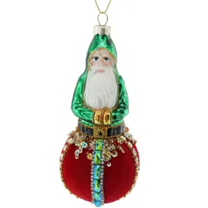 Decoration Sitting with Lantern Hanging New Year Scene Pendant Arrangement Green Glass Painted Old Man Christmas