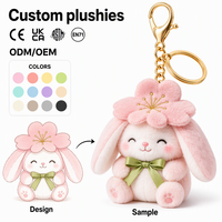 Gantungan Kunci Boneka Kelinci Bunga Sakura Kustom Tersenyum Warna Pink Bersertifikat EN71 ASTM UKCA untuk Suvenir Perjalanan dan Merek Kosmetik