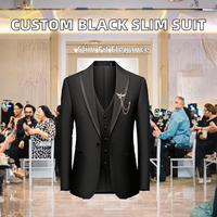 Costume Homme 3 Pièces Noir Élégant Sur Mesure Coupe Slim OEM ODM pour Affaires, Mariages et Danse